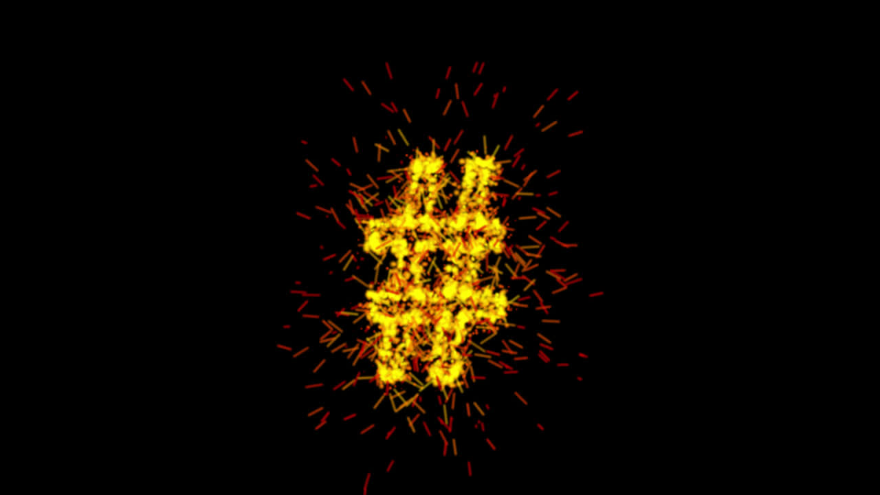Gul partikelanimation af hashtag-symbol på gennemsigtig baggrund