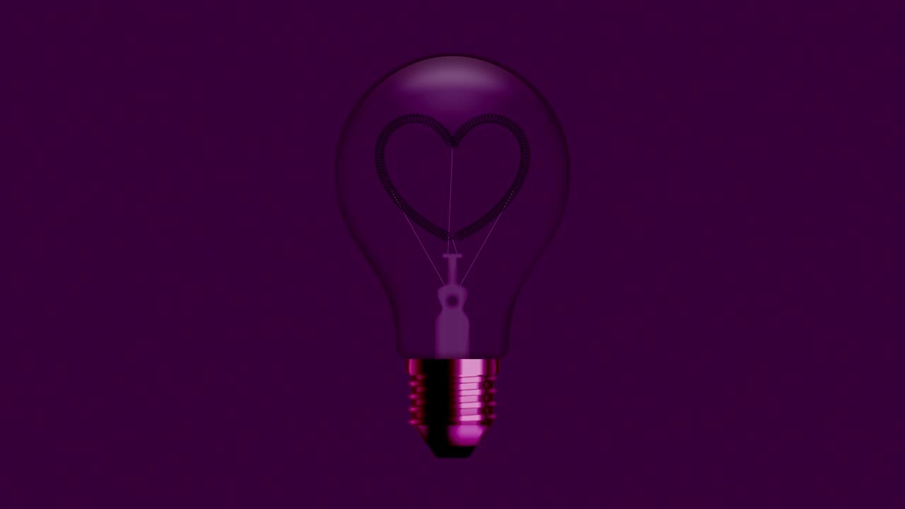 Alphabet Incandescent light bulb switch on set Love heart valentine concept, illustration isolated glow in pink gradient background seamless looping animation 4K, with copy space