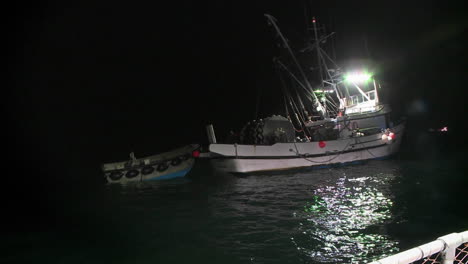 Un-Cortador-De-Pescado-Trabaja-De-Noche-Con-Las-Luces-Encendidas