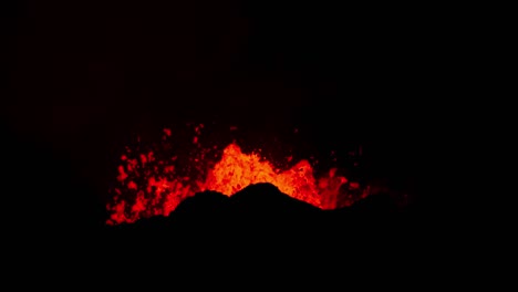 Night-time-volcano-eruption-with-hot-molten-magma-spewing-from-crater