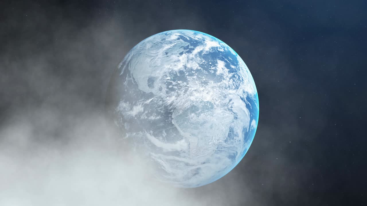 파란색 배경 에 있는 지구 위 의 연기 구름 의 애니메이션