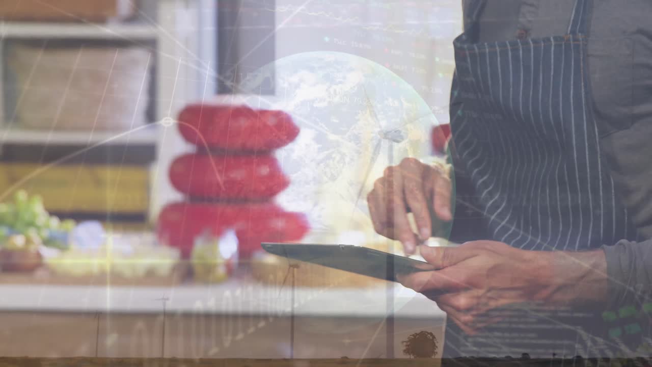 animación del procesamiento de datos financieros sobre personas que usan teléfonos inteligentes y terminales de pago