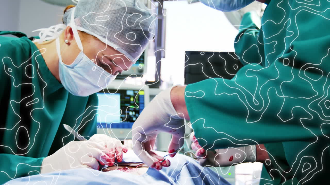 얼굴 마스크를 입은 외과 의사 위에서 움직이는 선의 애니메이션