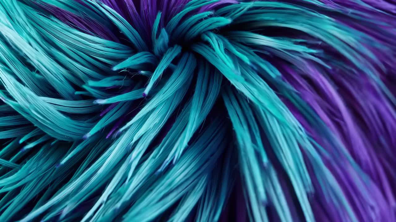 Abstract Texture of Teal and Purple Fibers