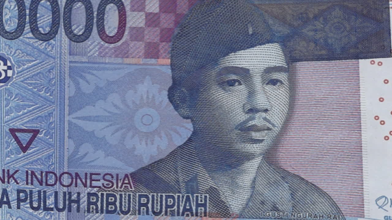 Indonesische Rupiah-Banknoten auf Greenscreen und Nahaufnahme-Porträt