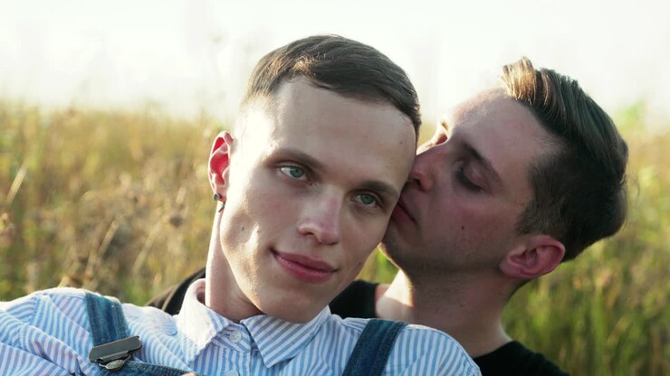 Couple on a date in a flower field