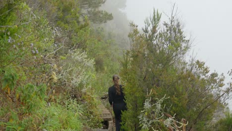 adventurous woman walking on extreme hiking trail in tenerife