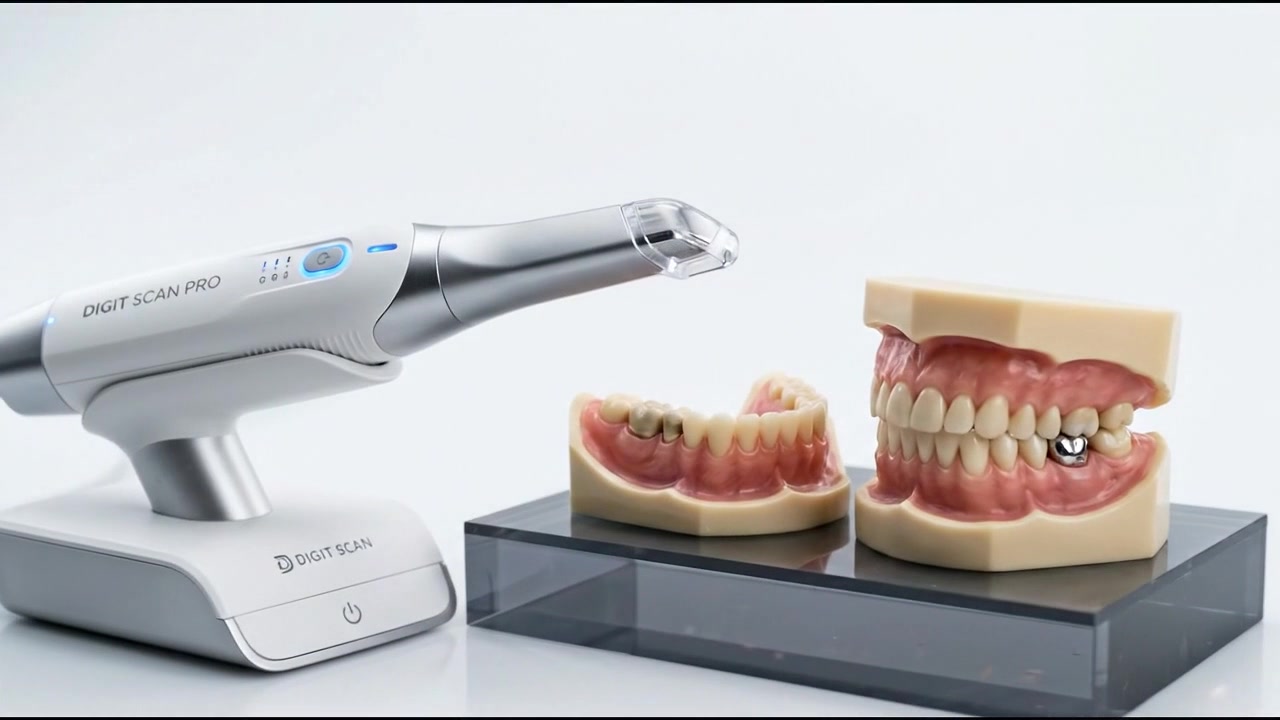 Intraoral Dental Scanner Scanning a Model of Teeth