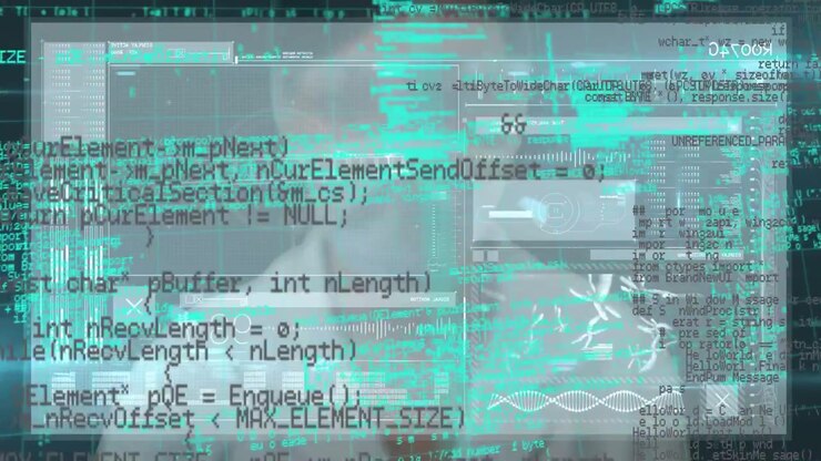 Animation of data processing over caucasian woman