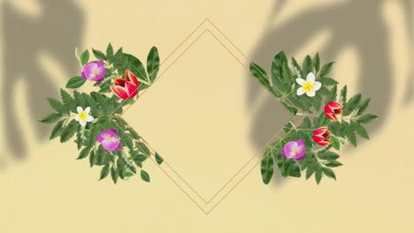 Animation-of-flowers-and-shapes-with-copy-space-over-shadow-of-leaves