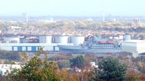 fort austin grey royal navy warship docked in birkenhead shipyard for restoration