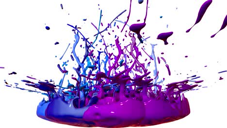 3d splashes of liquid. paint bounce in 4k on white background. simulation of splashes of ink on a musical speaker that play music. version shades of blue 14