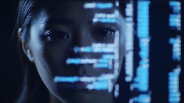Un programmatore concentrato che analizza il codice con intensità, illuminato dalla luce delle righe di logica di programmazione, a rappresentare dedizione e competenza nello sviluppo di software