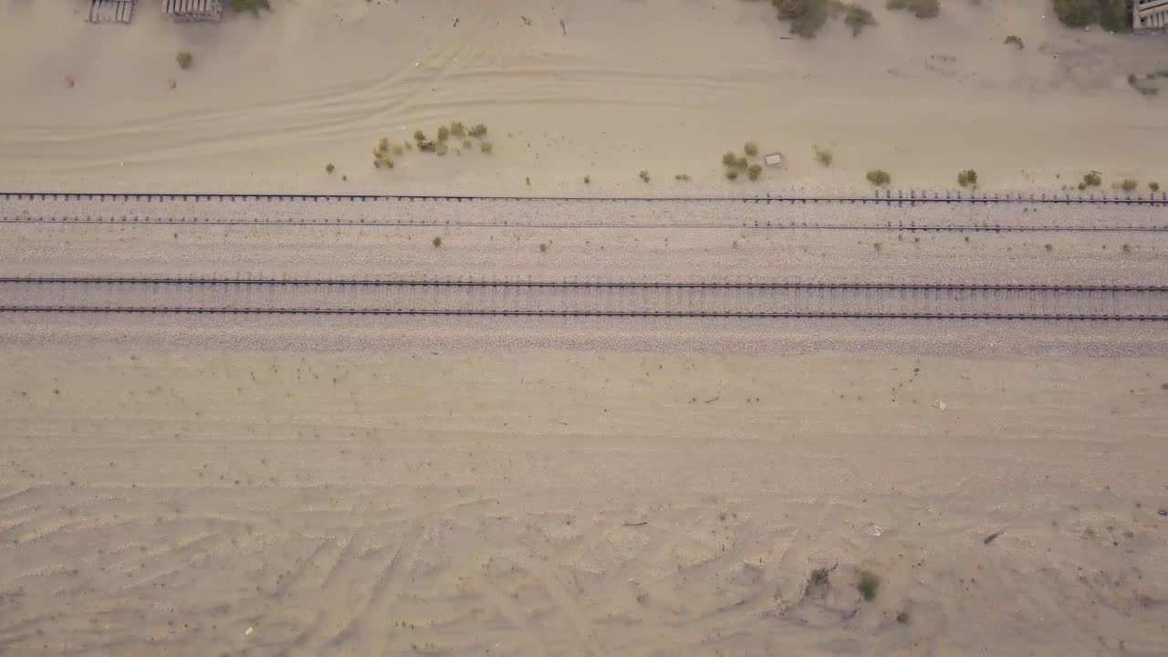 Train tracks in the desert aerial footage
