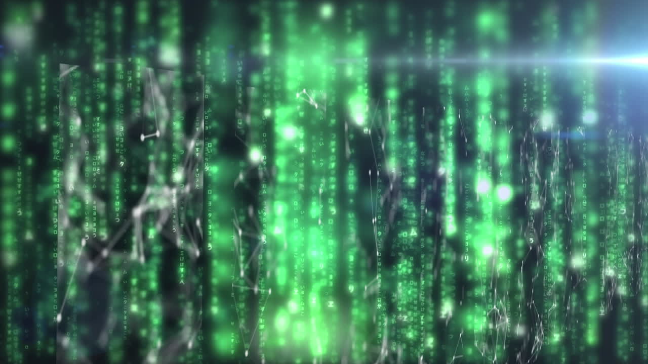 Animation of glowing white frame over digital city on black background