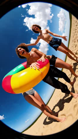 summer fun on the beach with a colorful swim ring