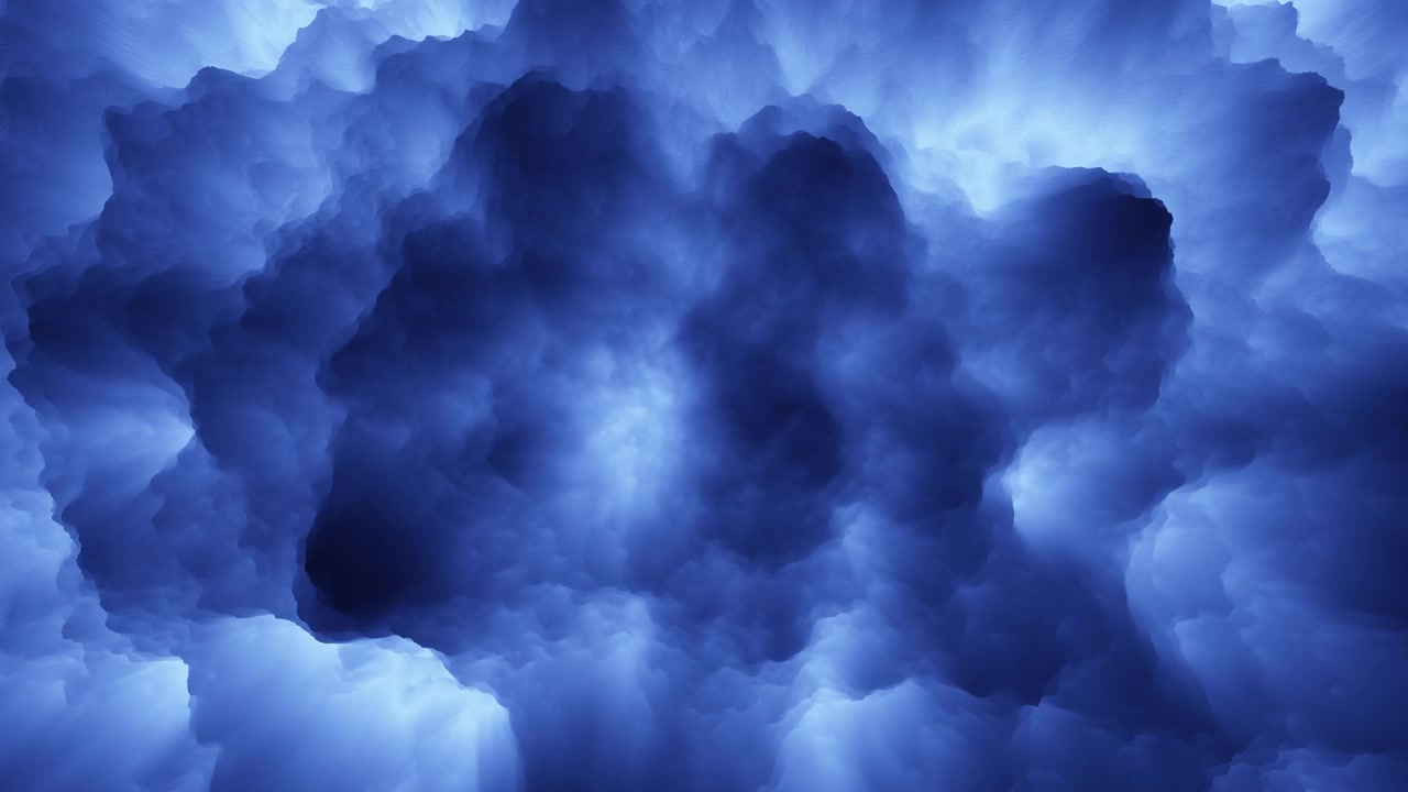 Blue crystal formation shines on black background