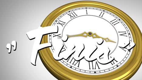 animación del texto finis sobre el reloj moviéndose rápido
