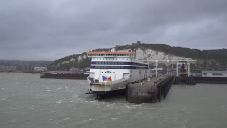 p-o ferry moored in dover on a very windy day