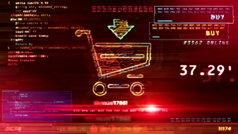 compras en línea con el símbolo del carrito en la pantalla