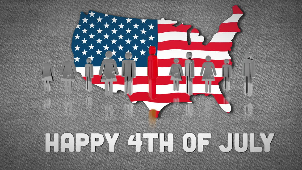 Digital people spinning over U.S. map against Independence Day text