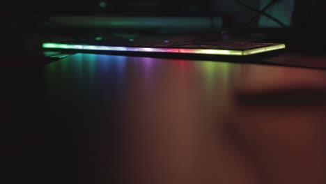 rgb keyboard with colorful led lights in low light