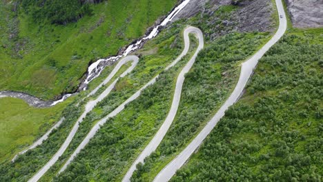 amazing winding roads leading to vikafjellet mountain crossing along rv13 between voss vestland and vik in sogn - unique aerial looking down at crazy roads with 180 degree curves