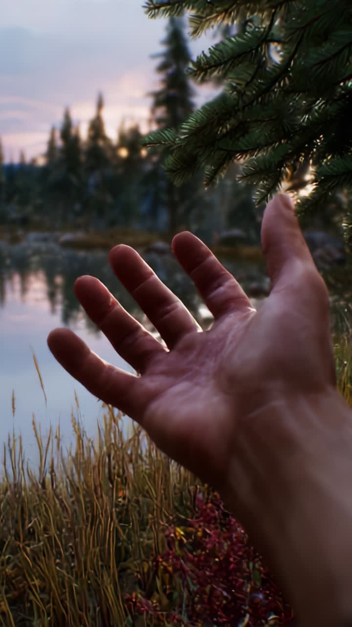 A Hushed Moment by the Water's Edge: Nature's Tranquility and Reflection Captured in Stunning Detail Amidst Trees and Grasses at Dusk