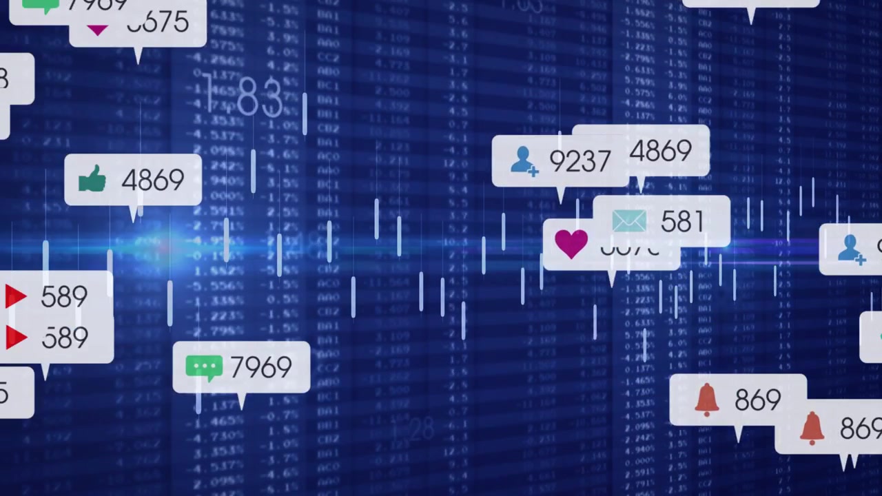 Datastrøm genererer bobler fra venstre, der klynger sig sammen, driver og toner ud over et gitter, der viser engagement.