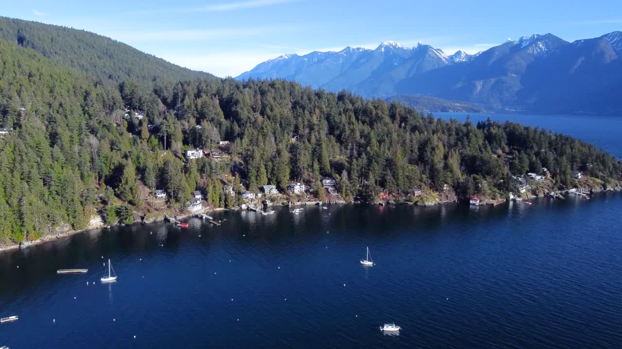 Aerial View of a Beautiful Forested Peninsula in Howe Sound, Canada