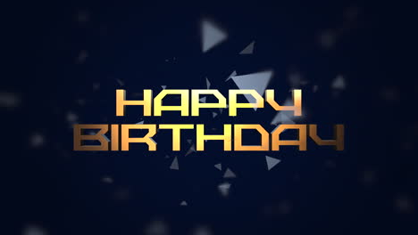 texto digital de feliz cumpleaños con patrón de triángulos en gradiente azul
