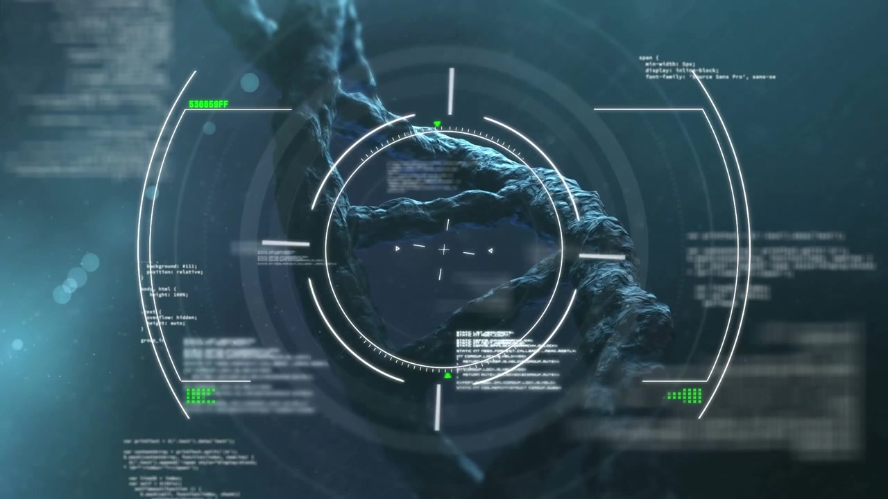Digital DNA Helix Structure with HUD Data Overlay