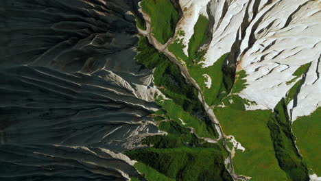 aerial view of a valley with unusual rock formations