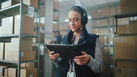 trabajador de almacén que utiliza una tableta