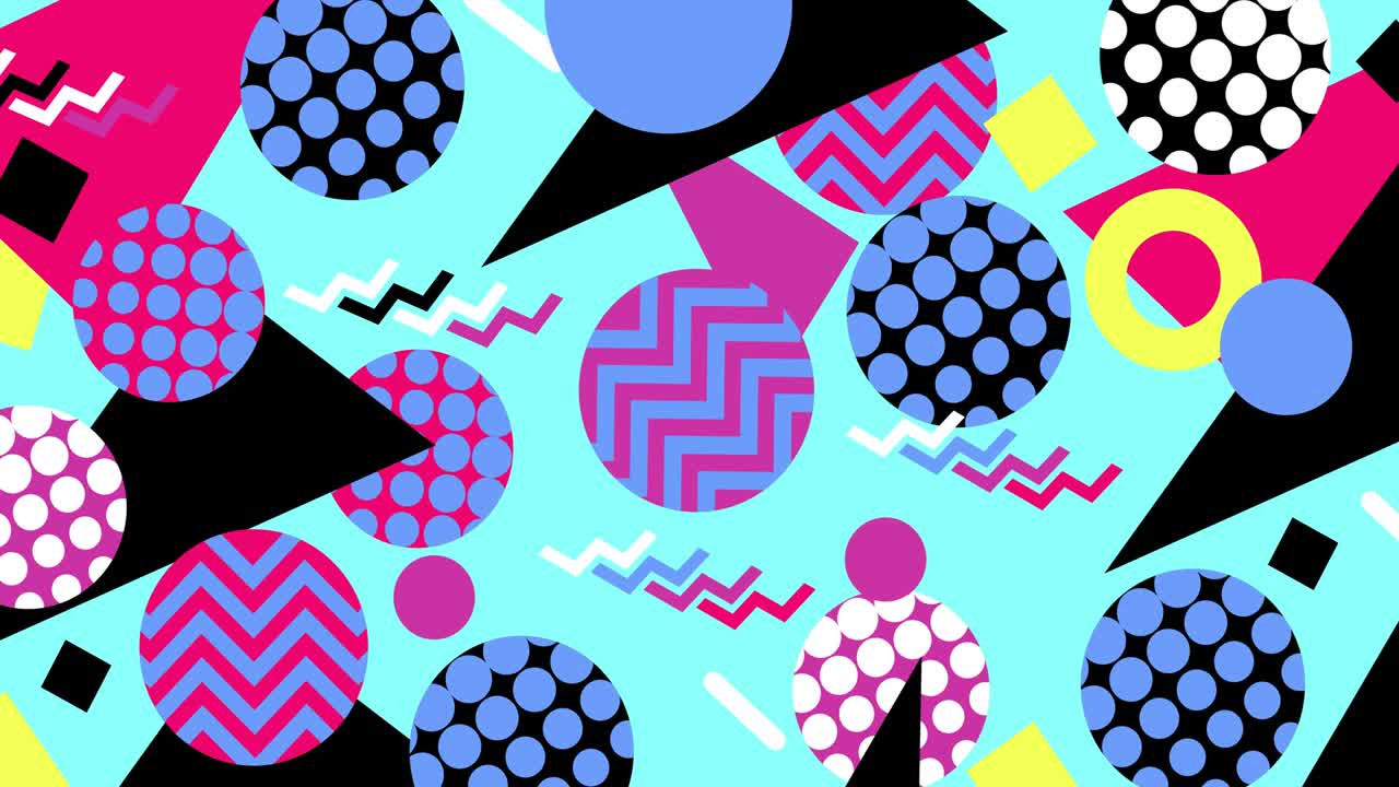 80s forma geométrica dentro de círculos girar en un bucle. zoom en y fuera de la animación de movimiento. composición horizontal, calidad de video 4k