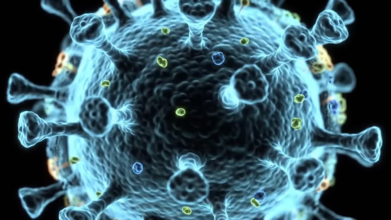 Detailed Visualization of a Virus Particle: Exploring the Structure and Components of Viral Agents Under Microscopic Analysis