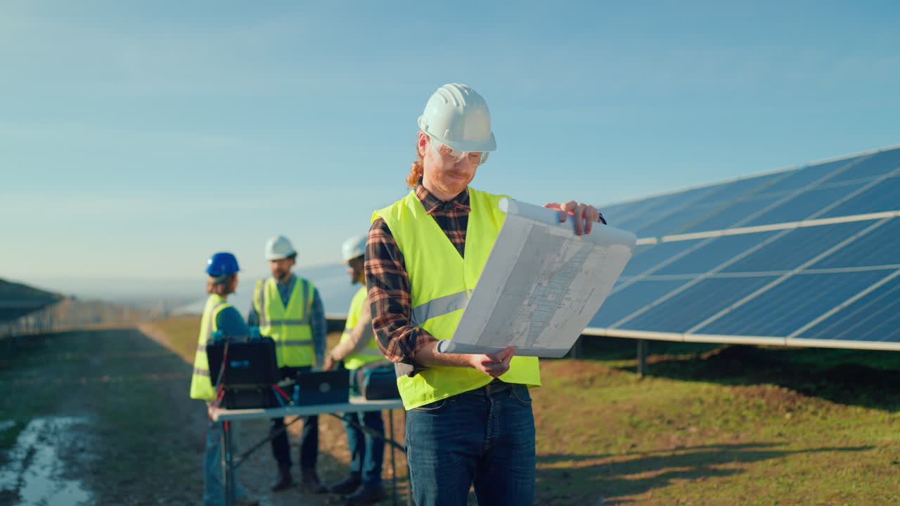 Engineers working in a solar power plant
