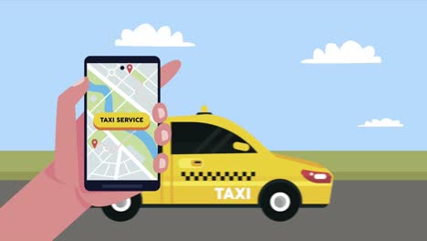 usuario de mano con servicio de taxi de teléfono inteligente