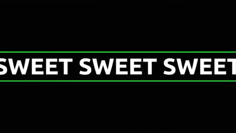 animación de dulce en texto blanco con cruces rosadas y líneas verdes sobre luces brillantes en lila