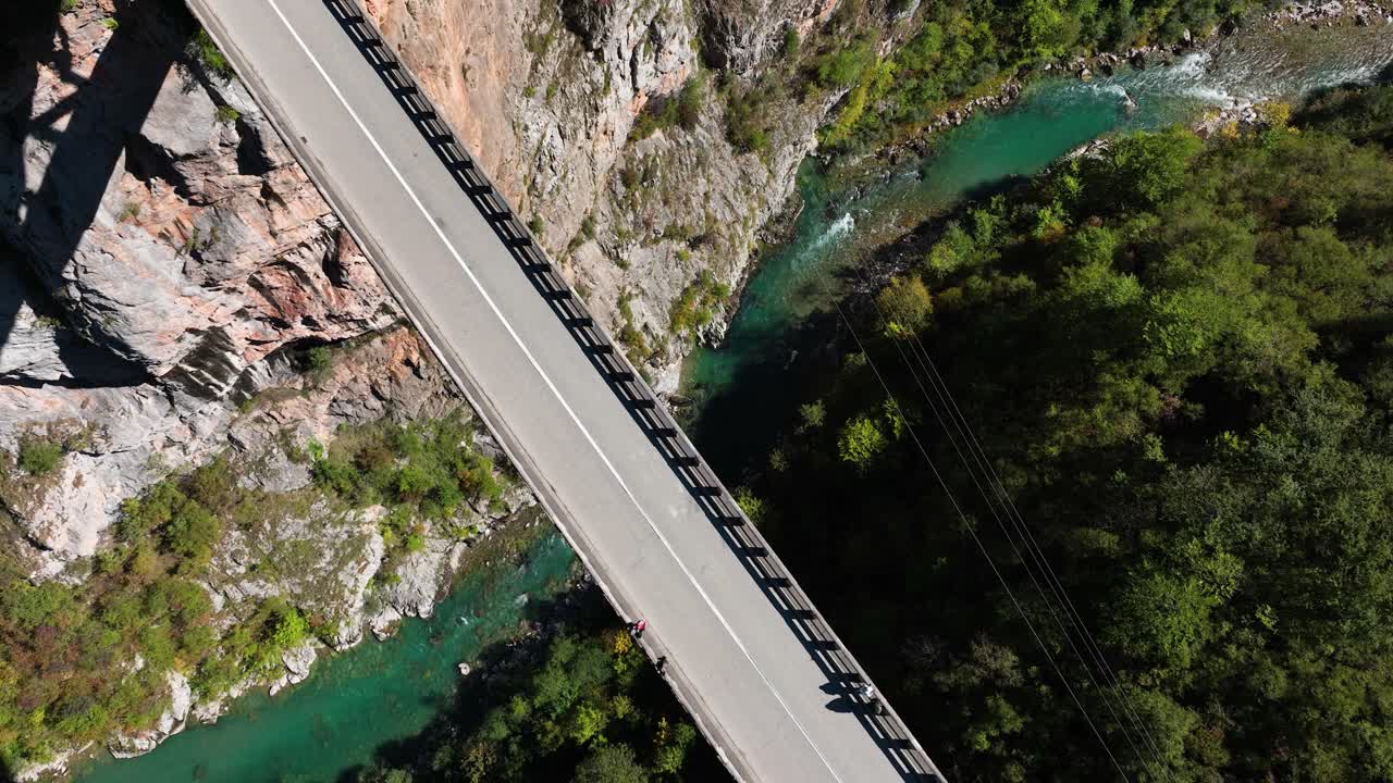 Tara Bridge and River Canyon High Angle Aerial View on a Sunny Day