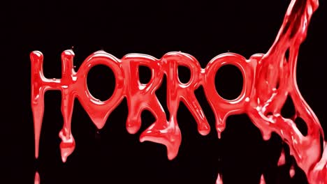 red paint drips down, creating the word horror against a stark black background, evoking a chilling atmosphere