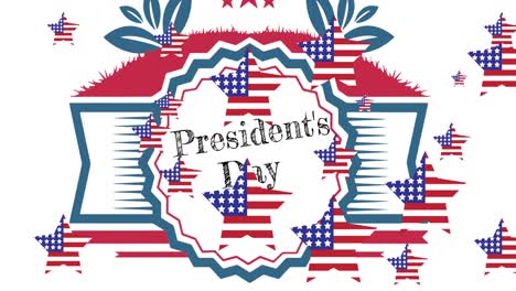 Animation-Von-Sternen-Mit-US-Flaggen-über-Text-Zum-Präsidententag-Auf-Weißem-Hintergrund