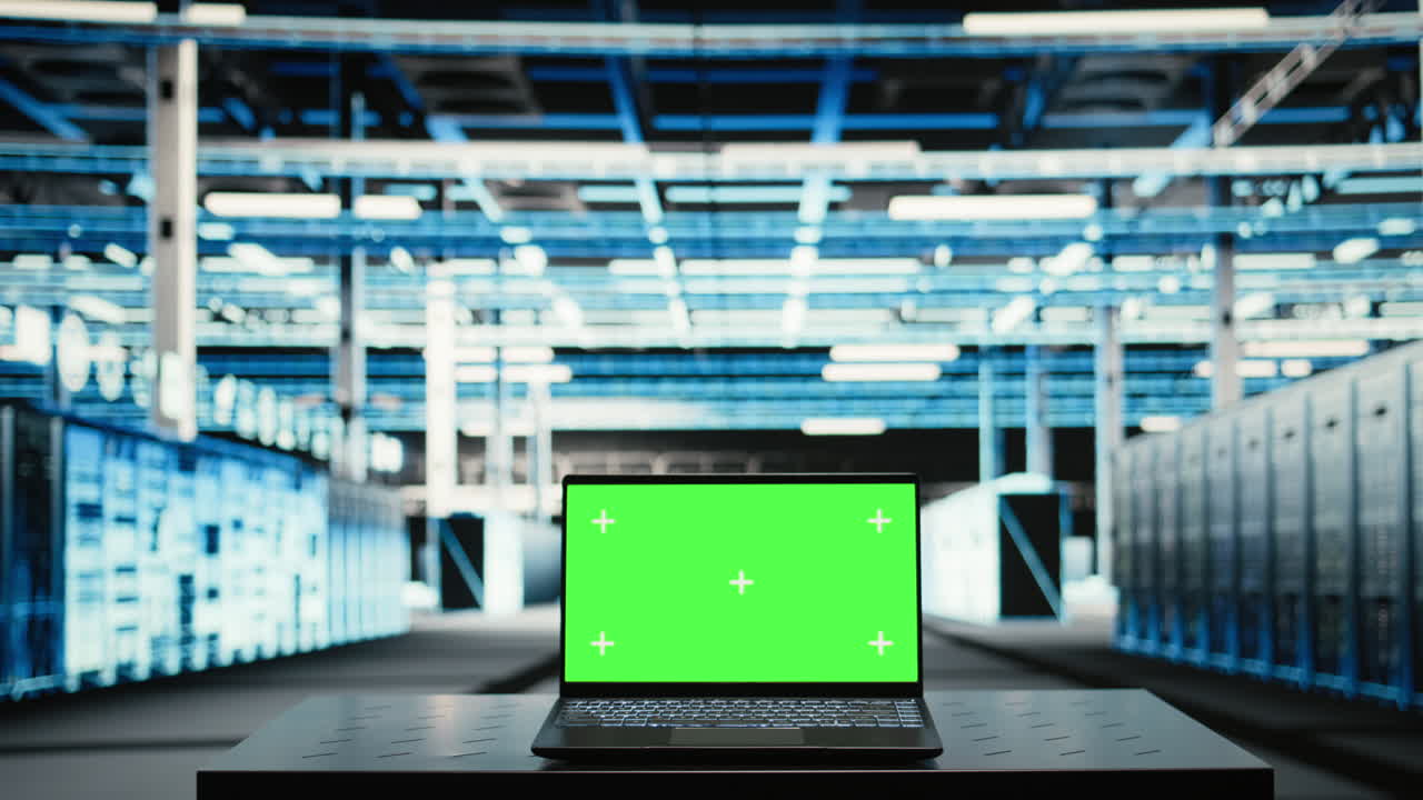 Laptop con schermo isolato in un data center utilizzato per ottimizzare il carico delle apparecchiature del server