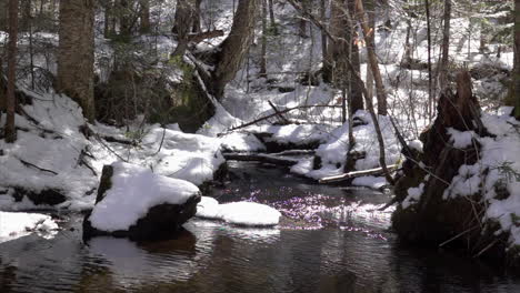 Cámara-Lenta-De-Un-Arroyo-En-Un-Paisaje-Nevado