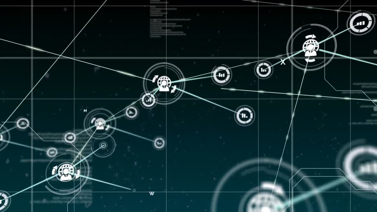 Connectors moving and digital data on black background