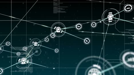 connectors moving and digital data on black background