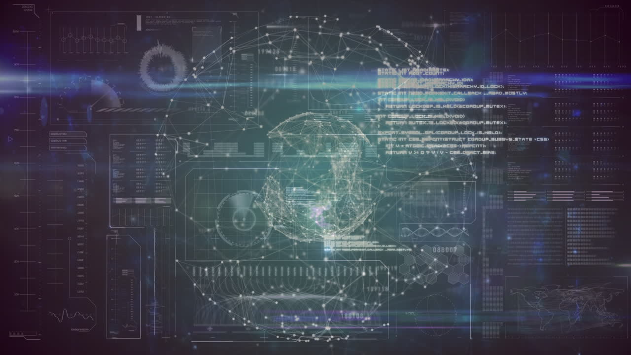 연결의 애니메이션과 데이터 처리가 글로벌과 함께 디지털 화면에