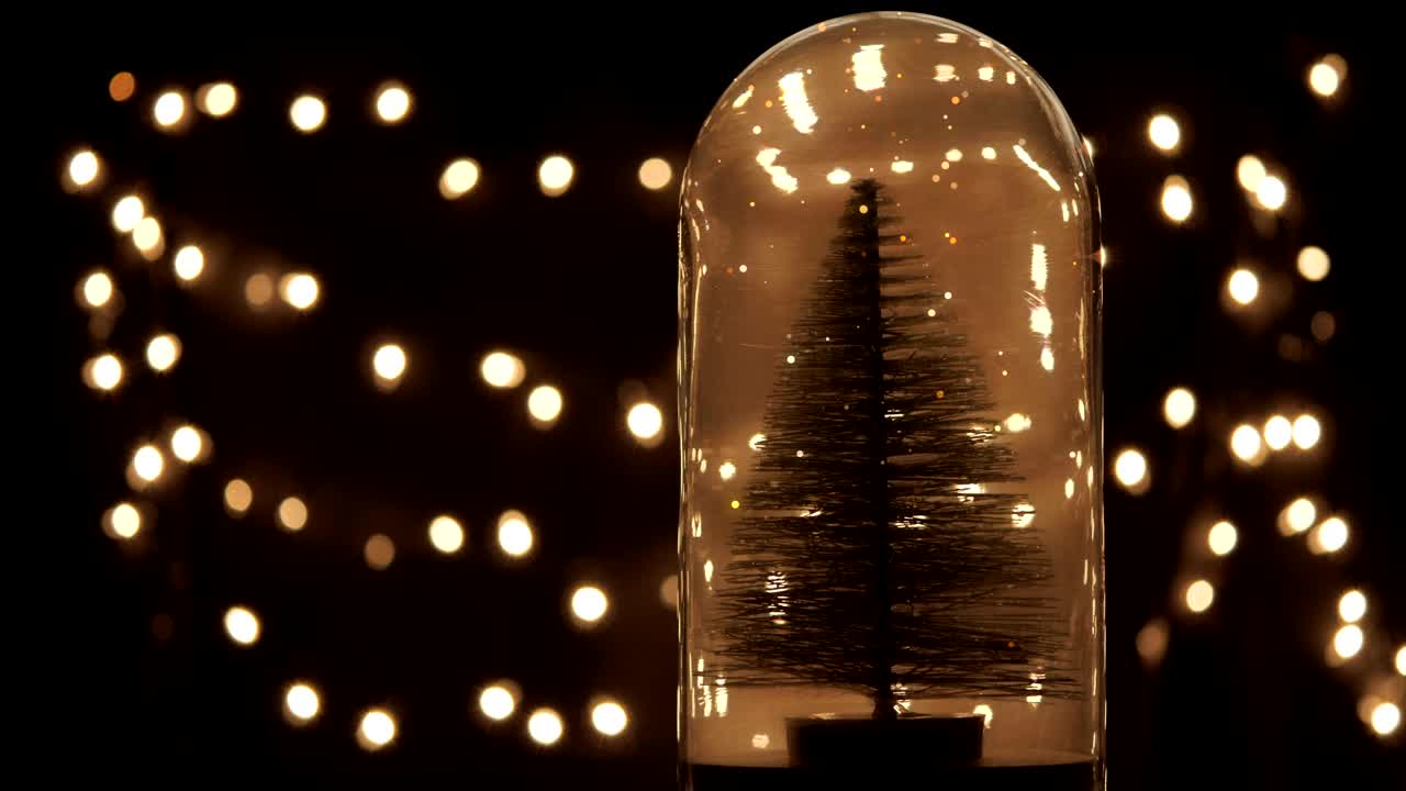 las luces del árbol de navidad giran como estrellas.