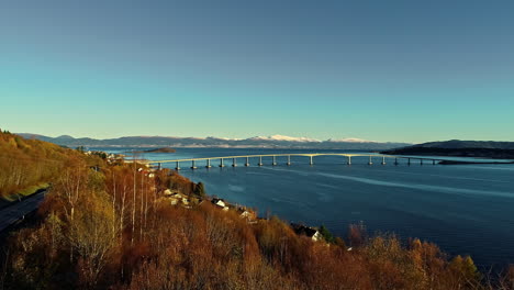 a beautiful areal view of a bridge over a river