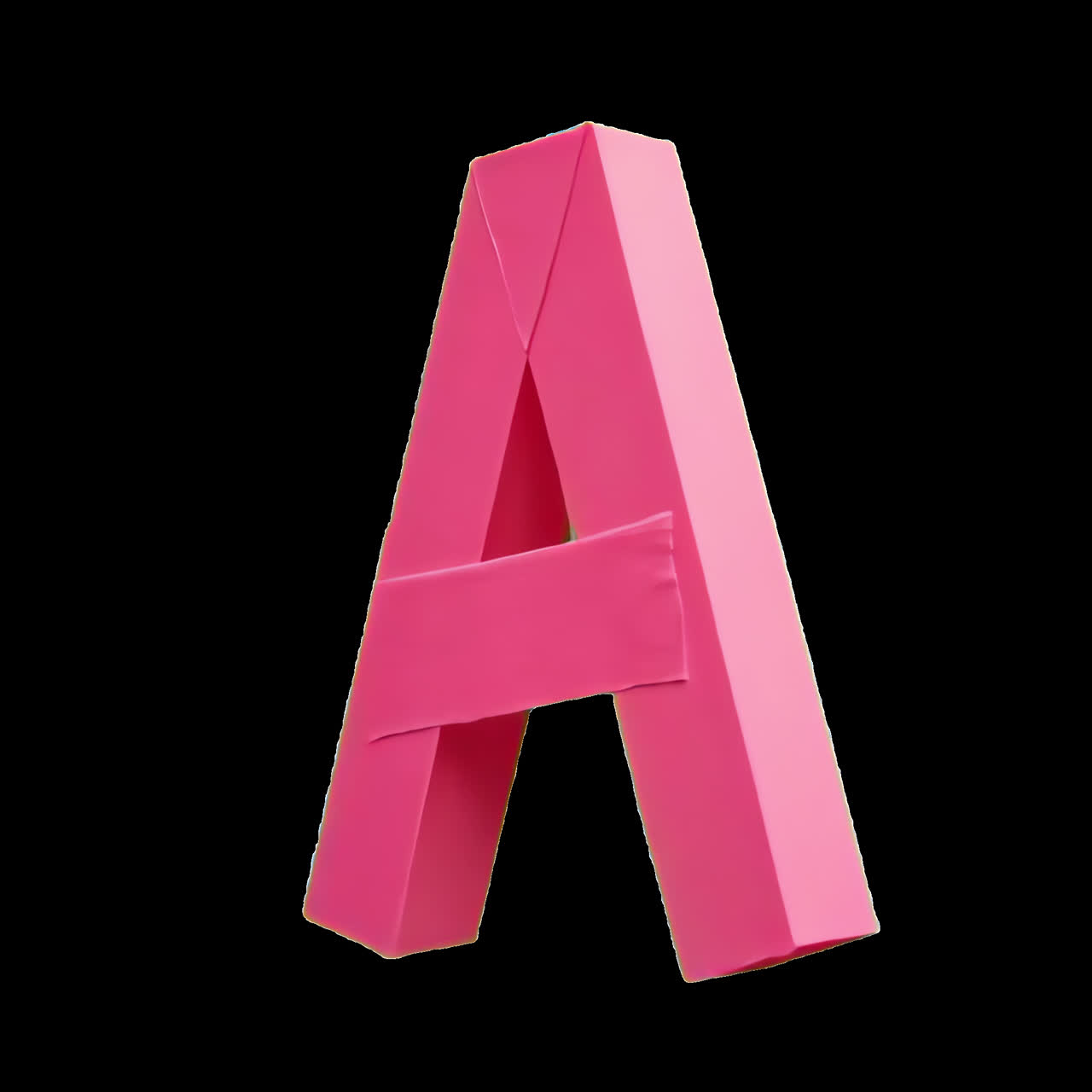 Pink duct tape letter A animation isolated asset, transparent 4K video, alpha channel, ProRes 4444